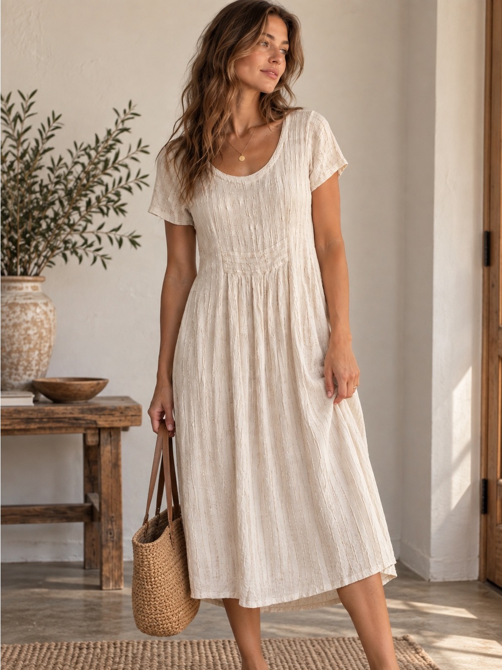 Vintage Wind River Rayon Midi Dress Lagenlook Boho 90s Minimalist Prairie S
